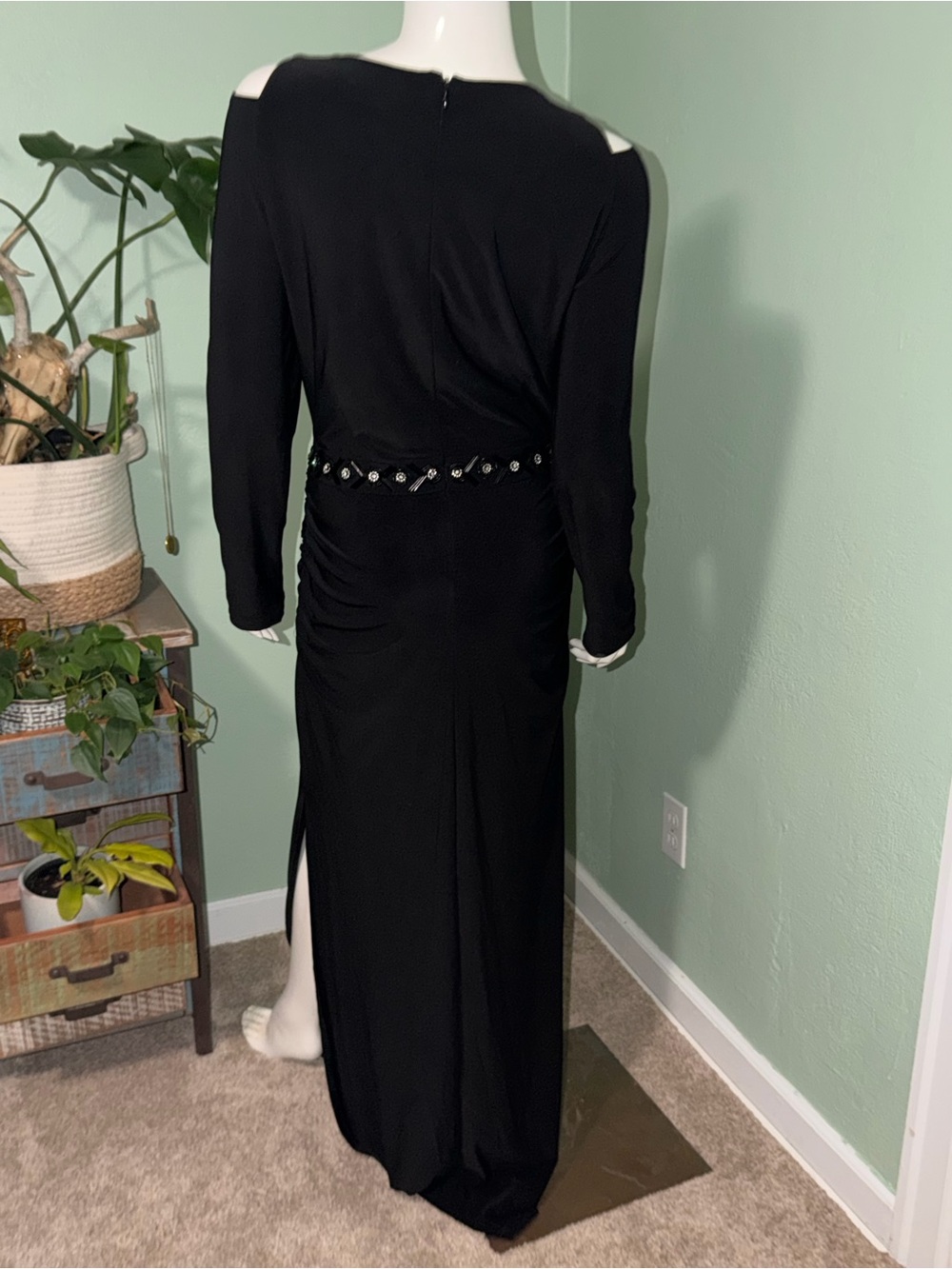 Laundry By Shelli Segal Black Long Sleeve Maxi Dress with Sequin Waist - Picture 4 of 12